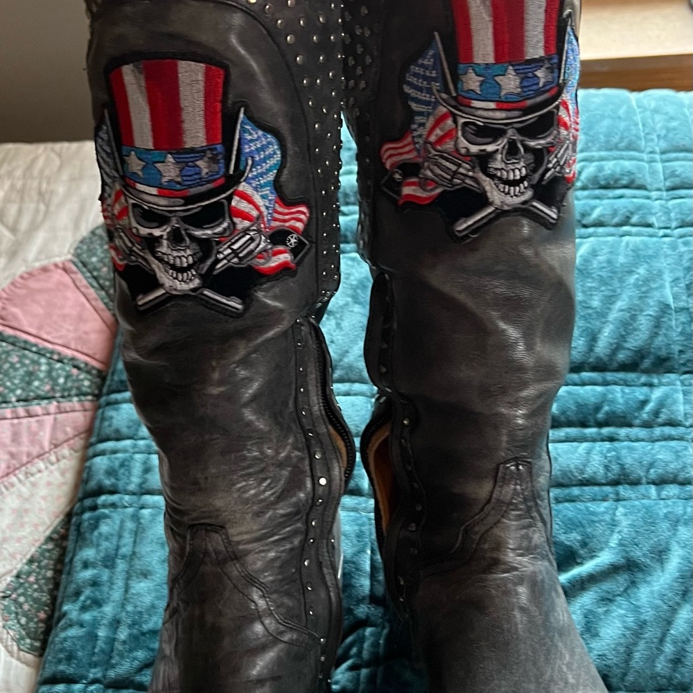 Old Gringo Black Studded Skull Embroidered Boots